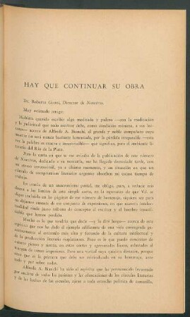 Hay que continuar su obra