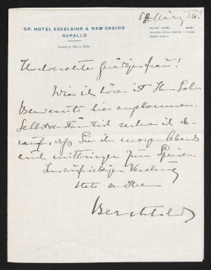 Brief von Leopold von Berchtold an Margarete Hauptmann