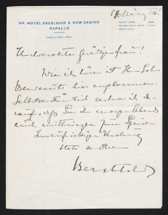 Brief von Leopold von Berchtold an Margarete Hauptmann