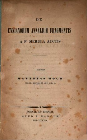 De Ennianorum annalium fragmentis a P. Merula auctis