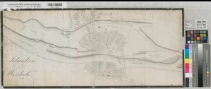 Herdecke (Herdecke) Ruhrbrücke Lageplan um 1820 40 rh. Ruten = 10,4 cm 35,5 x 84 Zeichnung KSA Nr. 973