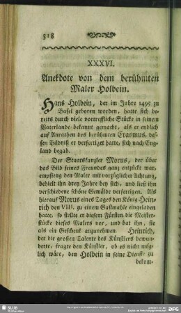 XXXVI. Anekdote von dem berühmten Maler Holbein