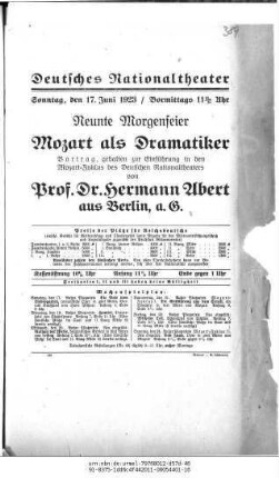 Neunte Morgenfeier Mozart als Dramatiker
