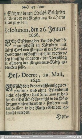 Hof-Decret, 29. Maii, 1642