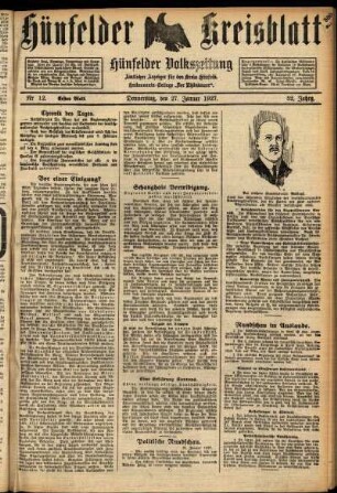Erste Ausgabe vom Donnerstag, den 27. Januar 1927.
