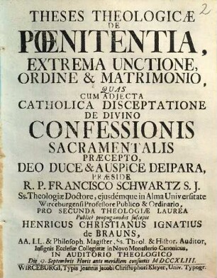 Theses Theologicae De Poenitentia, Extrema Unctione, Ordine & Matrimonio