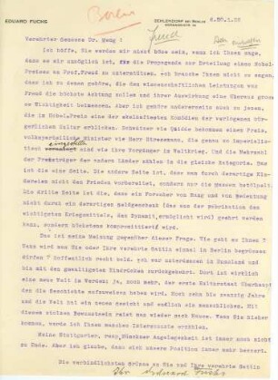 Korrespondenz von Eduard Fuchs an Heinrich Meng