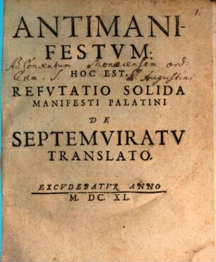 Antimanifestum: Hoc Est, Refutatio Solida Manifesti Palatini De Septemviratu Translato