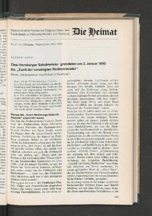 Zwei Hamburger Schulmeister gründeten am 2. Januar 1960 die „Zunft der vereinigten Rechenmeister“ (Heute „Mathematische Gesellschaft in Hamburg“.