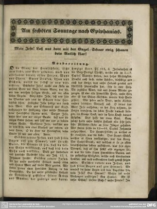 Am sechsten Sonntage nach Epiphanias