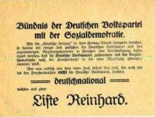 Handzetttel mit Wahlpropaganda der DNVP zur preußischen Landtagswahl 1928 (?)