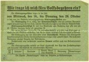 Handzettel zum Verfahren des Volksbegehrens gegen den Young-Plan 1929