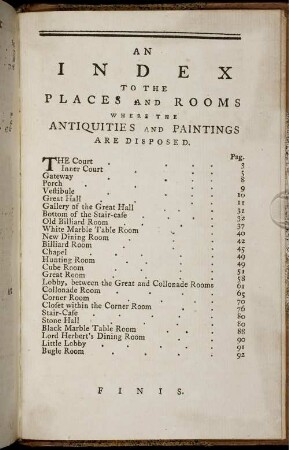 An Index To The Places An Rooms Where The Antiquities An Paintings Are Disposed.