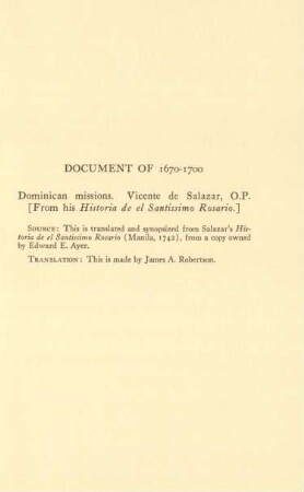 Document of 1670-1700. Dominican Missions, 1670-1700