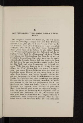 II. Die Frömmigkeit des orthodoxen Judentums.