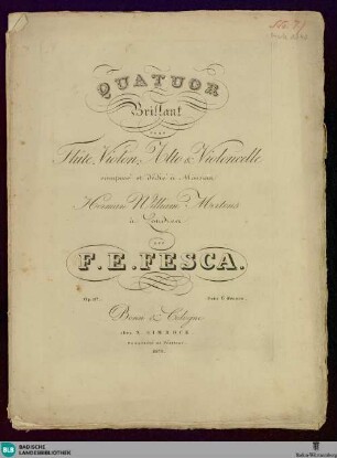 Quatuor brillant : pour flute, violon, alto & violoncelle; op. 37