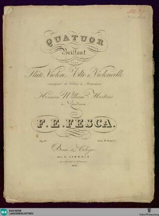 Quatuor brillant : pour flute, violon, alto & violoncelle; op. 37