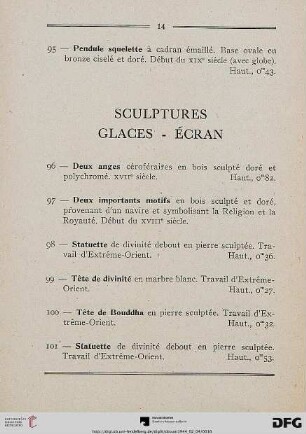 Sculptures – Glaces – Écran (Nr. 96-110)