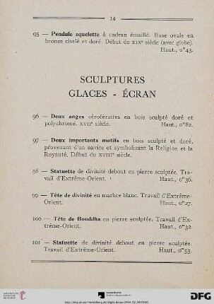 Sculptures – Glaces – Écran (Nr. 96-110)
