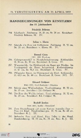 Handzeichnungen von Künstlern (Nr. 284-300)