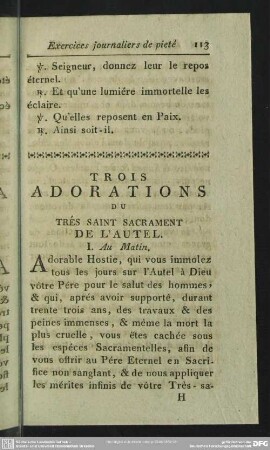 Trois Adorations Du Trés Saint Sacrament De L' Autel