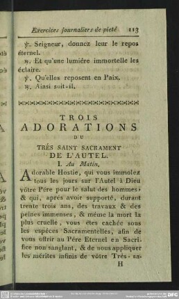 Trois Adorations Du Trés Saint Sacrament De L' Autel