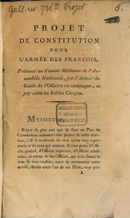 Projet De Constitution Pour L'Armée Des Français : Présenté au Comité Militaire de l'Assemblée Nationale