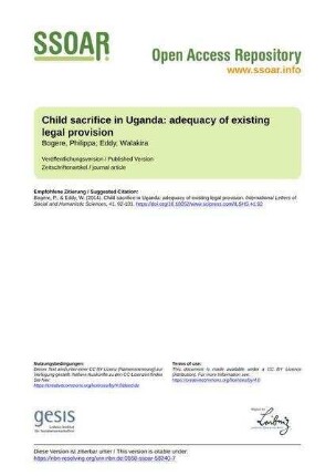Child sacrifice in Uganda: adequacy of existing legal provision