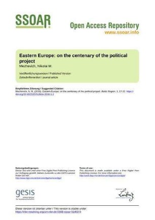 Eastern Europe: on the centenary of the political project