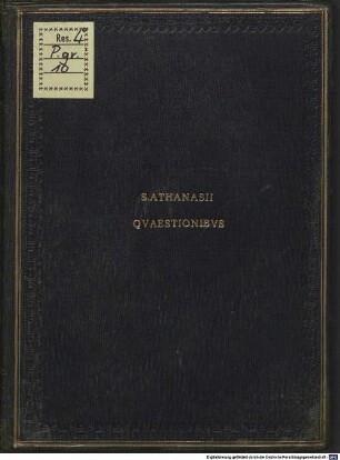 Liber S. Athanasii De Variis Qvaestionibvs