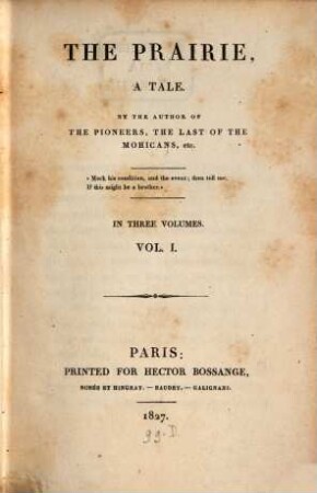 The prairie : a tale ; in three volumes, 1