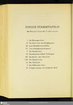 Einige Stammtafeln der Hauptlinien der Traberzucht