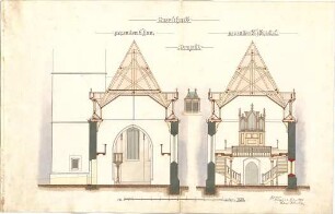 Dolmetsch, Heinrich; Unterjesingen; Ev. Pfarrkirche, Restaurierung - Chor u. Westgiebel (Querschnitte)