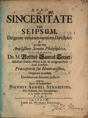 De Sinceritate erga Seipsum