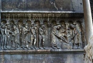 Reliefzyklus mit Szenen aus der Genesis — Adam un Eva vor Gott, Vertreibung aus dem Paradies, Arbeit Adam und Evas