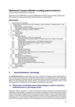 Multimedia Corpora (Media encoding and annotation) : Draft submitted to CLARIN WG 5.7. as input to CLARIN deliverable D5.C3 “Interoperability and Standards”