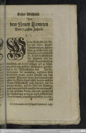 Erster Abschnitt. Von dem Neuen Cometen Des 1742sten Jahres