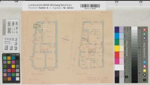 Arnsberg (Arnsberg) Umbau des Wohnhauses Jägerstraße zum Krankenhaus Grundriß Keller- und Erdgeschoß 1938 1 : 100 26 x 33 kol. Pause Regierung Arnsberg Nr. 13282