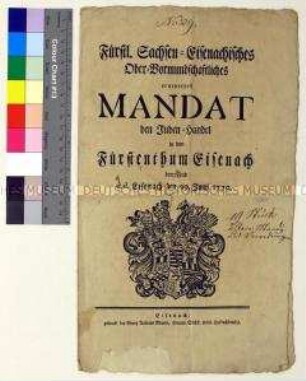Mandat von Anna Amalie Herzogin von Sachsen-Weimar-Eisenach über Handelsgeschäfte von Juden