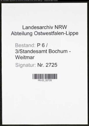 Heiratsregister Standesamt Bochum-Weitmar