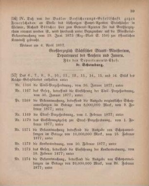 56. Ministerial-Bekanntmachung, den Wechsel in der Haupt-Agentur der Basler Versicherungs-Gesellschaft gegen Feuerschaden betreffend