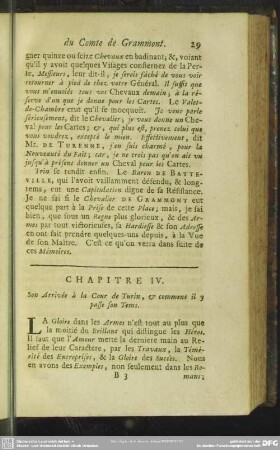 Chapitre IV. Son Arrivée à la Cour de Turin, & comment il y passe son Tems