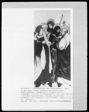 Zwei Altarflügel eines unbekannten Altars aus Seifriedsberg — Die Heiligen Petrus, Paulus, Mauritius, Elisabeth und Barbara