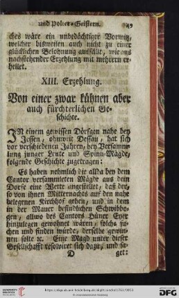 XIII. Erzehlung: Von einer zwar kühnen aber auch fürchterlichen Geschichte