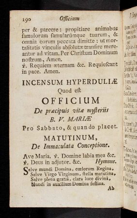 190-203, Officium V. Deiparae Mariae. Incensum Hyperd.