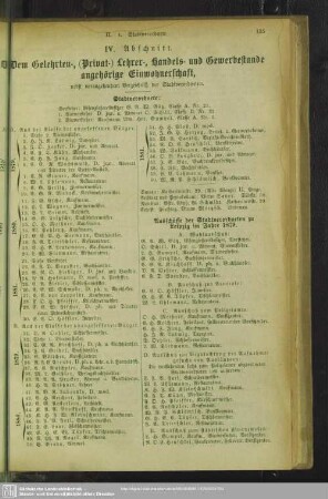 IV. Abschnitt. Dem Gelehrten-, ( Privat-) Lehrer-, Handels- und Gewerbestande angehörige Einwohnerschaft
