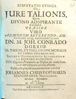 Disputatio Ethica De Iure Talionis
