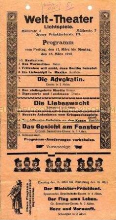 Wochenprogramm der "Welt-Theater-Lichtspiele"