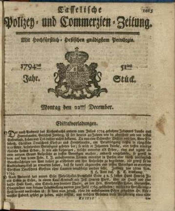 51tes Stueck, Montag den 22ten December 1794