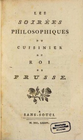 Les soirées philosophiques du cuisinier du Roi de Prusse